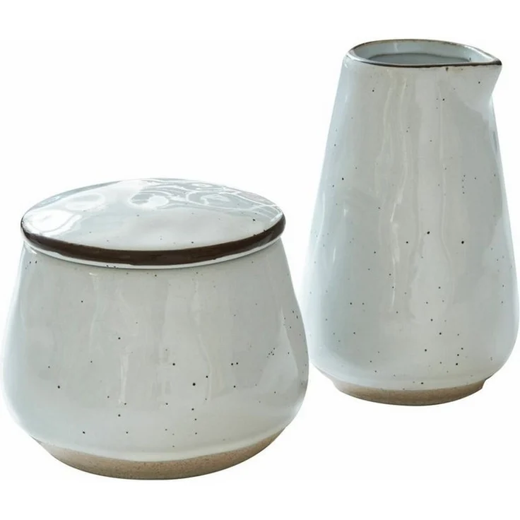 Mirabeau Geschirr-Set Zuckerdose und Milchkännchen Biarré weiß, Steinzeug, stilvolles Interieur, Handgetöpferter Charme, Mediterrane Anmutung – Bild 1
