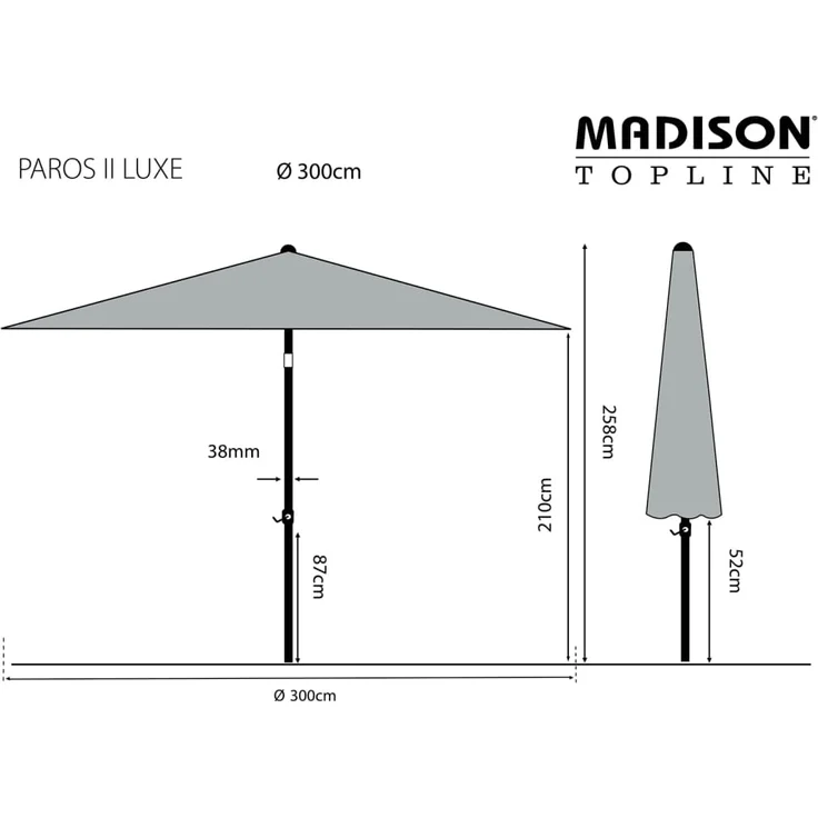 Madison Sonnenschirm Paros II Luxe 300 cm Grau 434706 – Bild 10