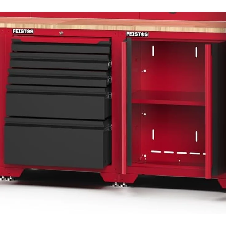 Feistos Werkstatteinrichtung "Juno 11", schwarz/rot, 396 x 46 x 198 cm (B x T x H),2 Hochschränke – Bild 5