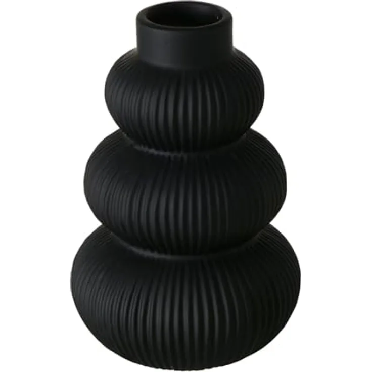 BOLTZE Vase Maurice, handgefertigte Keramikvase, schwarz matt, 21 cm, rund, für moderne Deko im Wohnzimmer
