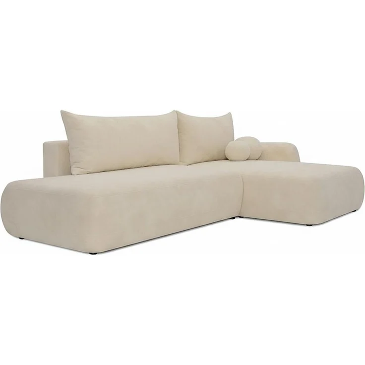 Wohnero24 Ecksofa FIRELLI Rechts 300×190 cm – Modernes Schlafsofa mit Bettkasten – Weicher Velours Stoff Creme – Schlaffläche 225×140 cm – Bild 3