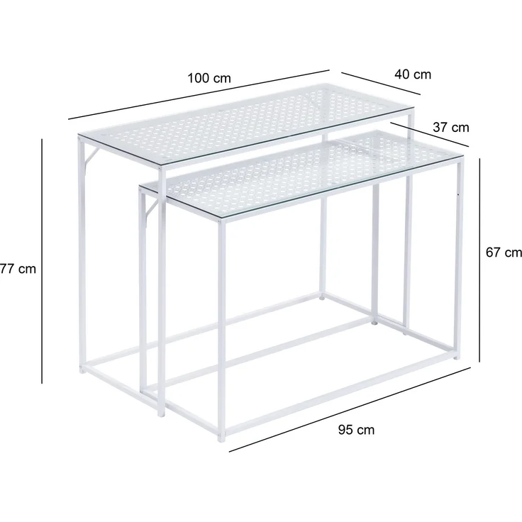 FINEBUY Konsolentisch FB72752 2er Set e Flurtische Metall Glasplatte Modern Industrial (Dekotische 2er Set Weiß Glas Metall Modern), Ablagetische Wohnzimmer, Glastische Platzsparend – Bild 3