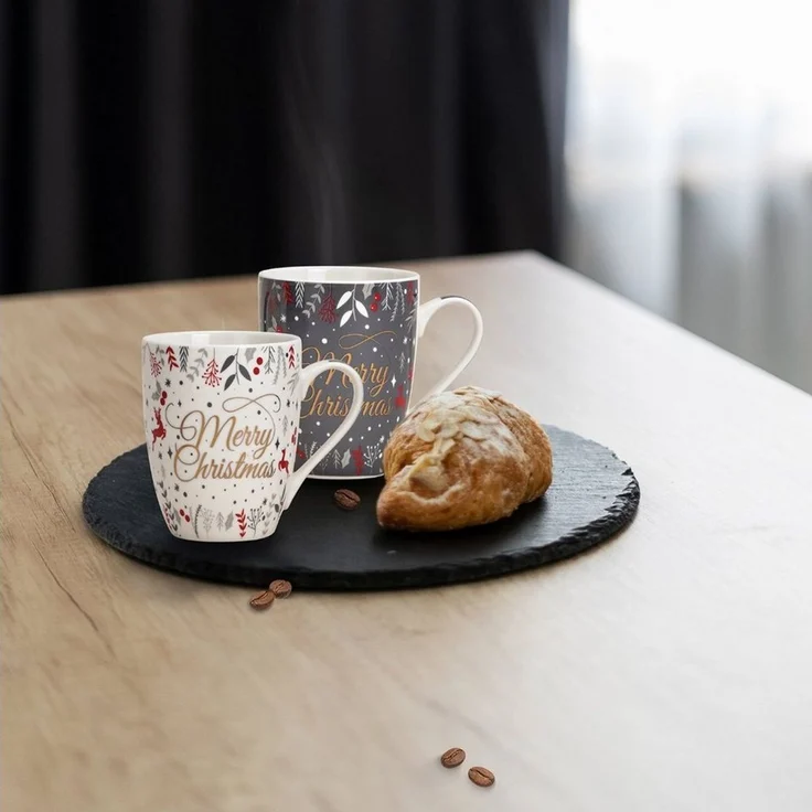 matches21 HOME & HOBBY Tasse Weihnachtassen 2er Set mit Spruch Merry Christmas Kaffeetassen, 2-tlg, Porzellan, Tee Kaffee-Becher, Weihnachten, modern, grau weiss bunt, 300 ml – Bild 3