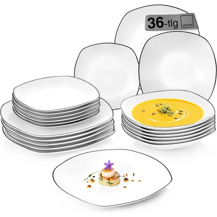 SÄNGER Tafelservice Bilgola Black Rim (36-tlg), 12 Personen, Porzellan, Weiß mit schwarzen Akzenten, spülmaschinenfest, Premium Collection – Bild 5
