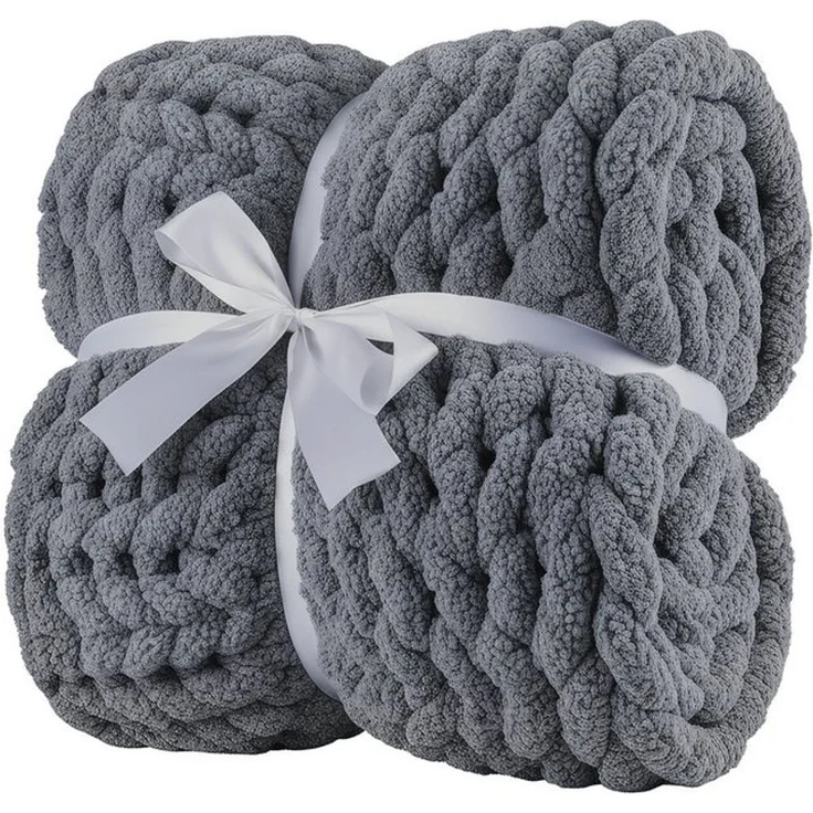 Wohndecke Grobmaschige Wohlfühldecke, Feluna, Flauschige Kuscheldecke Grobstrick Tagesdecke – Bild 4