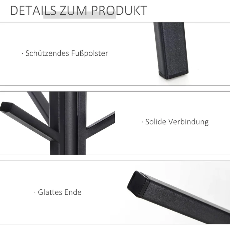 HOMCOM Garderobenständer Standgarderobe mit 8 Kleiderhaken, (Kleiderständer, 1 St, Hutständer), Metall, Braun, 45 x 45 x 180 cm – Bild 4