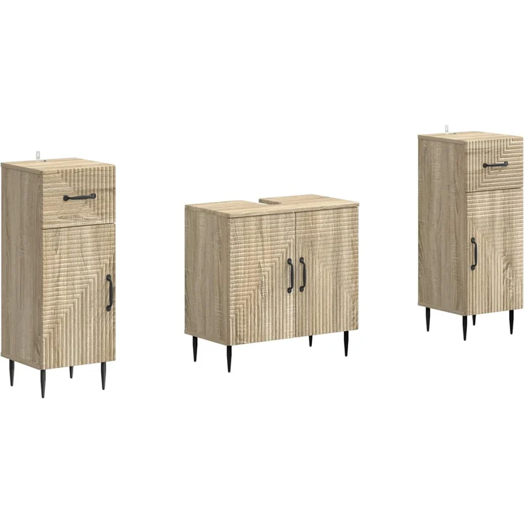 vidaXL 3-teiliges Badezimmer-Schranksystem HAARLEM 3 stk. Sonoma-Eiche 3418019 – Bild 2