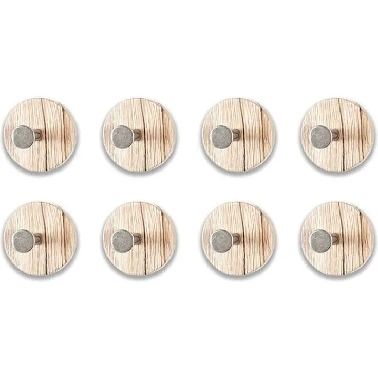 HAKU Möbel Garderobenknopf 8er Set Chrom, Eiche San Remo, MDF, Metall - Maße: T 5 cm x Ø 7 cm, Style: Modern