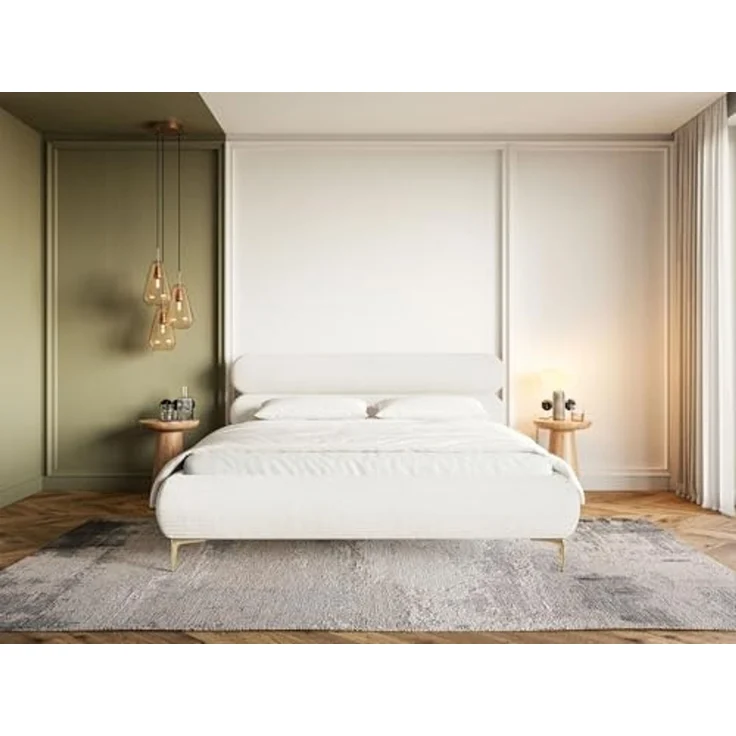Selsey Polsterbett 140x200 cm Cord Creme – Bett mit Stauraum und Bettkasten, gepolstertes Bett mit Lattenrost und Metallrahmen, Doppelbett Schlafzimmer mit goldfarbenen Füßen und Gasdruckfedern – Bild 2