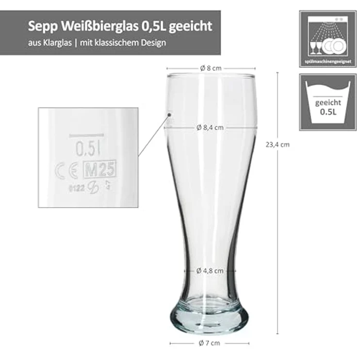 MamboCat Bierglas MamboCat 12x Sepp Weizenbiergläser Set 0,5 L geeicht Klarglas Weißbier, Glas – Bild 6