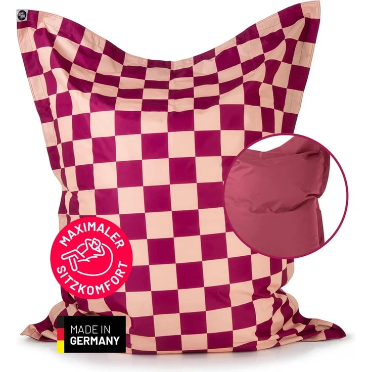 Lumaland 'Karo' Sitzsack XXL für Outdoor & Indoor, Polyester, Pfirsich/Rot, 380 l – Bild 1