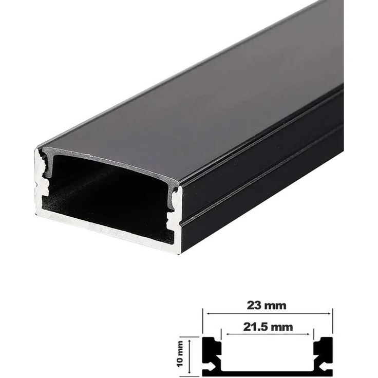 ENERGMiX LED-Stripe-Profil 2m Schwarze LED Aluprofil Alu Schiene Kanalsystem, Kanal Profil für LED-Streifen mit 2 Abdeckungen Schwarz und weiß – Bild 2