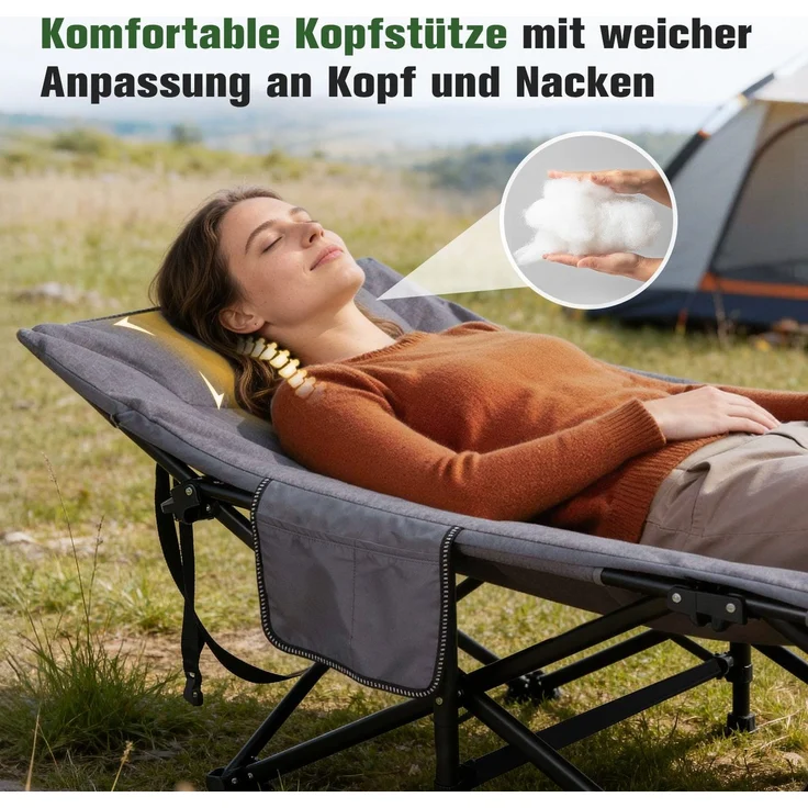 Sekey Feldbett Klappbar Gartenliege mit Matratze Campingbett bis 200 kg, Gästebett Faltbar Campingliege – Bild 5