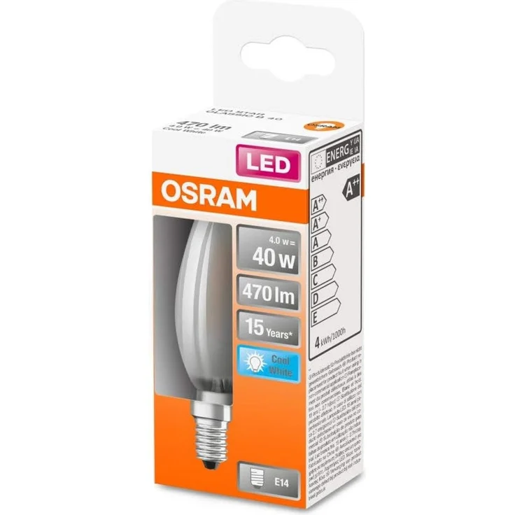 OSRAM Filament LED Lampe mit E14 Sockel, Kaltweiss (4000K), Kerzenform, 4W, Ersatz für 40W-Glühbirne, matt, LED Retrofit CLASSIC B, 10er-Pack – Bild 3