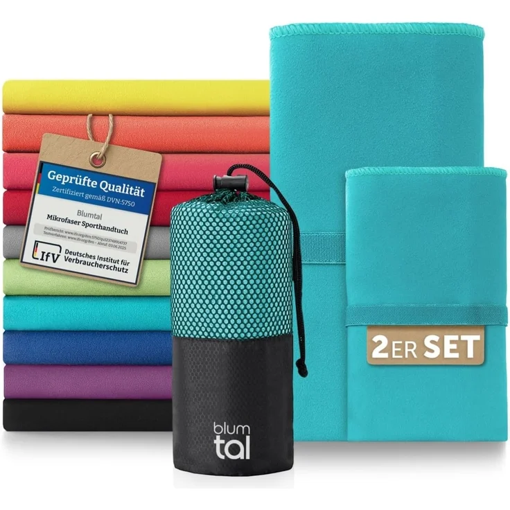Blumtal Sporthandtuch Mikrofaser Handtücher Set, Mikrofaser (2-St), Ultra leicht, kompakt & schnelltrocknend – Bild 1