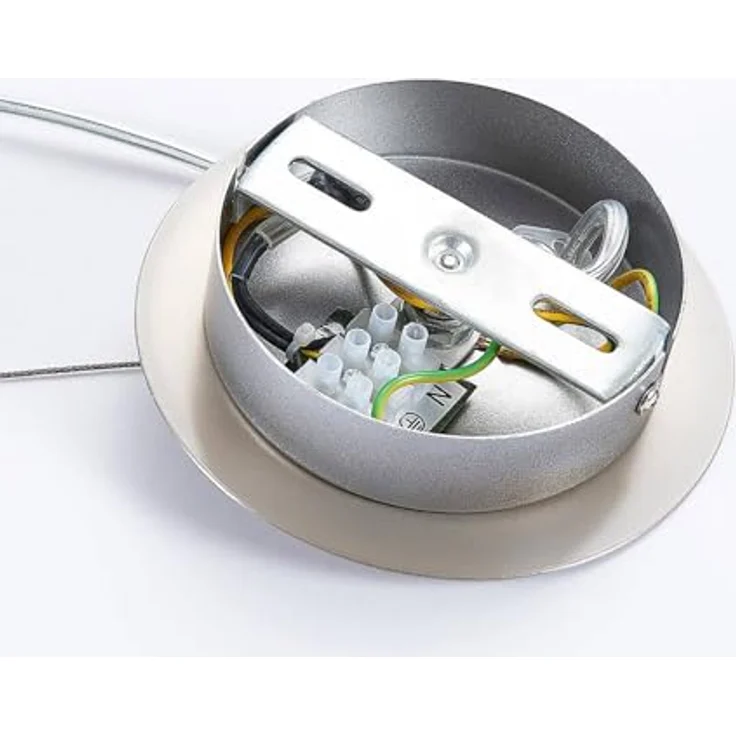 Lindby Pendelleuchte aus Glas, E27 max. 60W, weißer Opalglas-Lampenschirm, modernes Design, Ø 38 cm, höhenverstellbar 150 cm – Bild 7