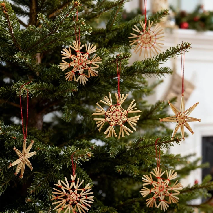 SALCAR 24-teiliges WeihnachtsbaumSchmuck aus Stroh, Strohsterne Set, Natürlicher Stroh Anhänger für Weihnachtsdekoration, handgemachter natürlicher Schmuck für Christbäume – Bild 2