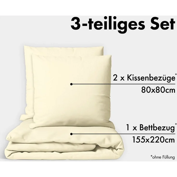 Jacobson Bettwäsche Set - 100% Baumwolle, Perkal, 3 teilig, Erhältlich in den Größen 135x200, 155x220, 200x200, 200x220, 240x220 – Bild 2
