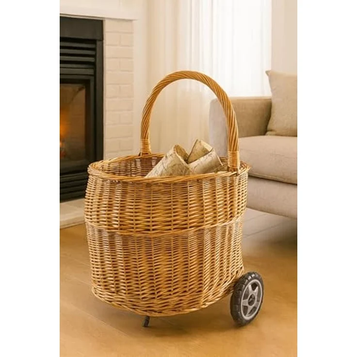 Kobolo Kaminholzkorb Holzwagen aus Vollweide mit Rollen und Griff – Bild 2