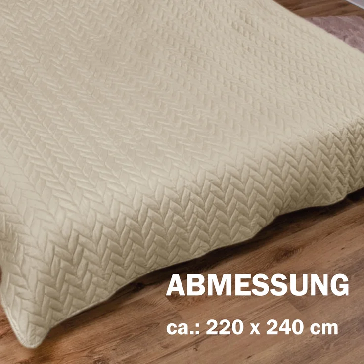 Tagesdecke XXL (220x240 cm) mit wattierter Zwischenlage (Beige) Bettüberwurf - ÖKO-Tex 100, Sommerdecke gesteppt - Steppdecke, Wendedecke – Bild 2