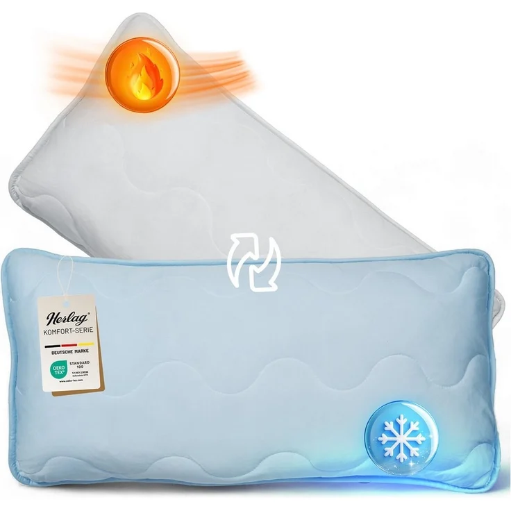 Herlag Kopfkissen 2-in-1 Sommer- & Winterseite, Bauchschläfer, Rückenschläfer, Seitenschläfer, Ganzjahres-Wendekissen Kühlend & Wärmend – Bild 5