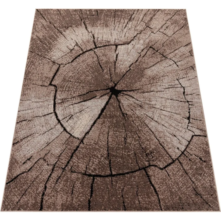 Paco Home Teppich Rodos 605, rechteckig, Höhe: 18 mm, Kurzflor, Motiv Baumstumpf, Holz, ideal im Wohnzimmer & Schlafzimmer