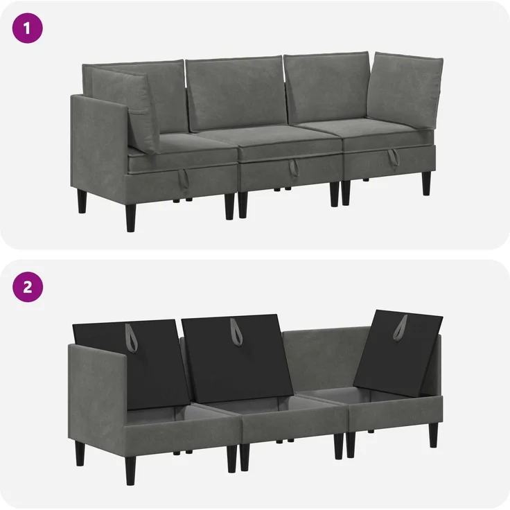 vidaXL Wohnzimmergarnitur mit Kissen 3 pcs Dunkelgrau Samt 3413733 – Bild 8