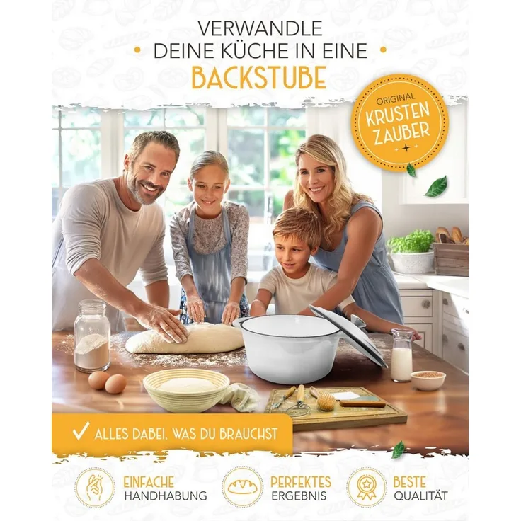 Krustenzauber Brotbackform Emaillierter Gusseisentopf zum Brotbacken im XXL Komplettset
