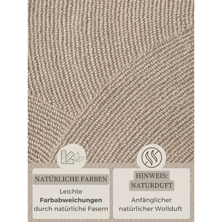XXXL Wollteppich Eleni, Beige, Rechteckig 120x180 cm, Pflegeleicht, Strapazierfähig, Für Fußbodenheizung geeignet, Naturmaterial mit Struktur – Bild 4