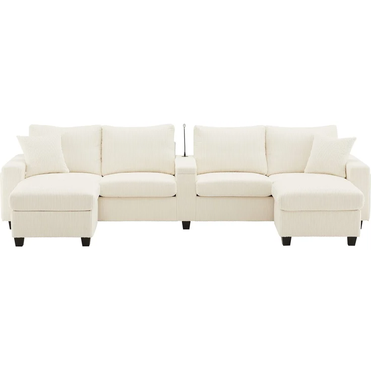 6-Sitzer Wohnlandschaft B 334 x T 128,5 x H 81 cm aus Cord mit USB, Type-C und LED – Bild 6