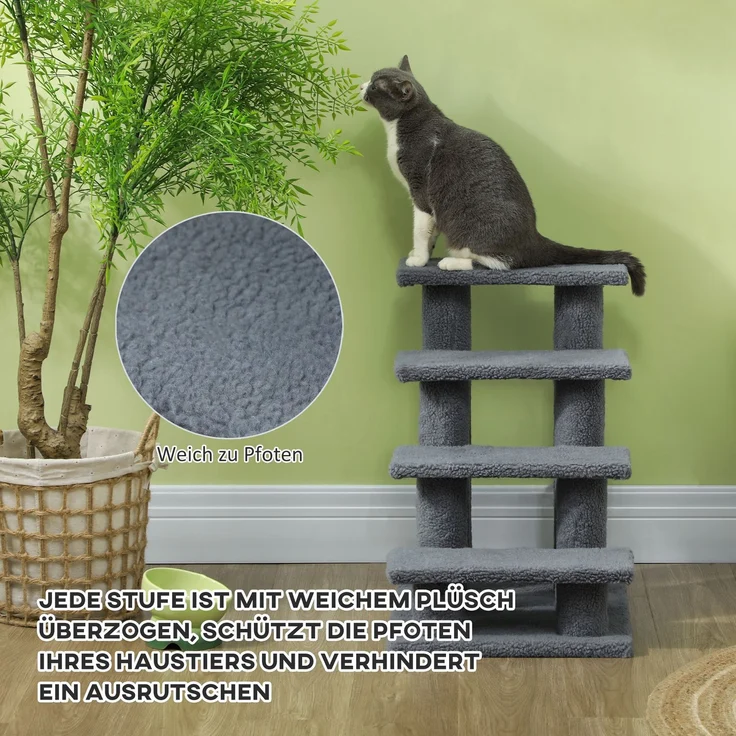 JARDJ Tiertreppe Katzentreppe Hundetreppe 4 Stufen Grau 63,5x43x60cm für Katzen und Hunde, ideal für Senioren & kleine Tiere – Bild 6