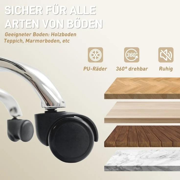 Bürostuhl 66x72x113-121 cm mit Fußstütze, verstellbarer Rückenlehne und Kunstleder in Beige – Bild 5