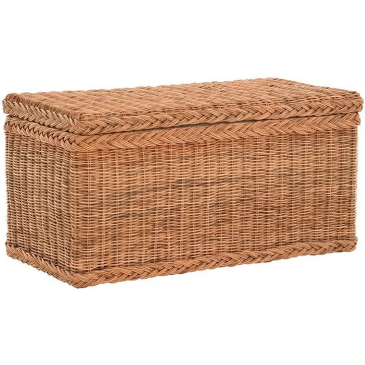 Krines Home Truhe Wäschetruhe mit Deckel Natur Rattan Truhe Aufbewahrung Rattantruhe (Wäschebox), mit herausnehmbarem Stoffinlett Truhenbank 80x40x40cm – Bild 4