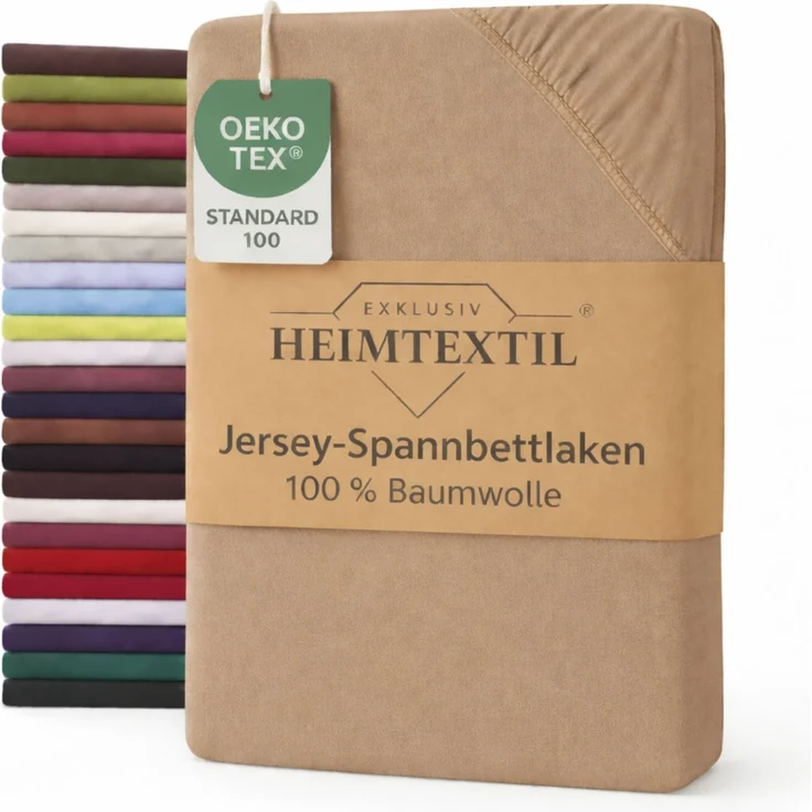 EXKLUSIV HEIMTEXTIL Jersey Spannbettlaken Premium 200 x 220 cm Sand 100% Baumwolle Öko - Tex Zertifiziert Bed-Sheet Bettlaken Spannbetttuch Topper Leinentuch – Bild 1