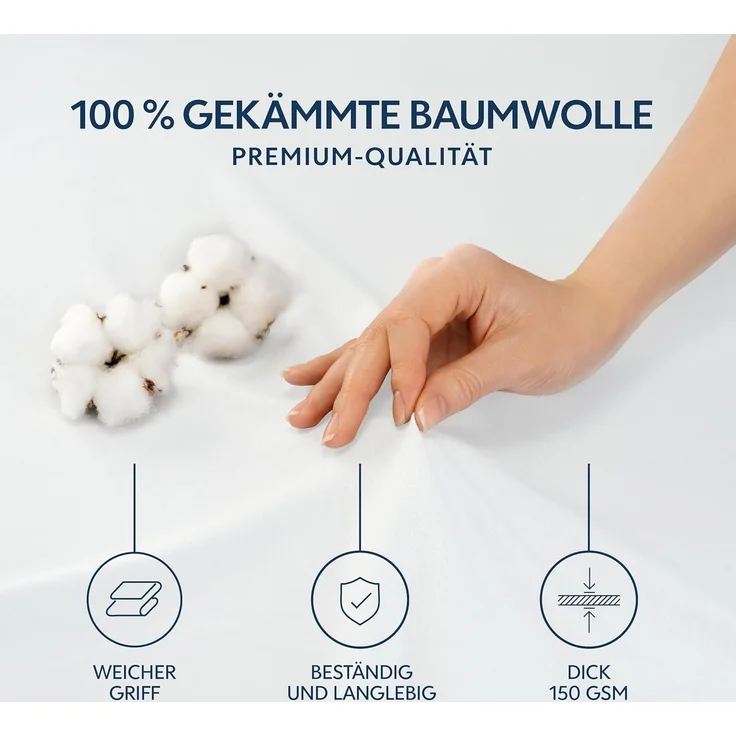 Dreamzie Premium Spannbettlaken 100x200 cm, Spannbetttuch für Dicke Matratzen bis zu 22 cm, Bettlaken 100% Jersey Baumwolle, 150 g/m², Oeko-TEX Zertifiziert - Weiß – Bild 2