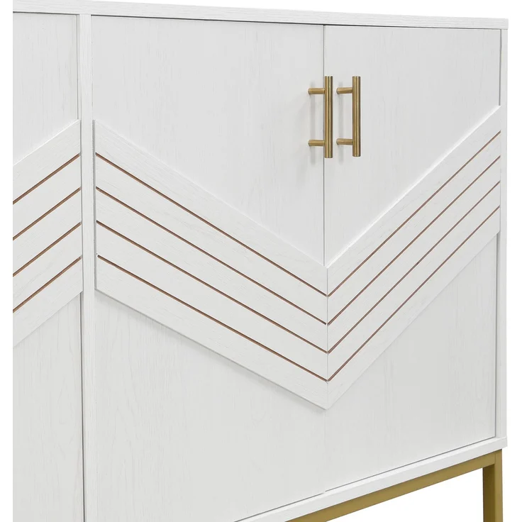 ZUBALIYA Sideboard 160x40x80,5 cm, mit verstellbaren Einlegeböden, mit 4 Türen, aus MDF, Weiß / Holzfarben – Bild 14