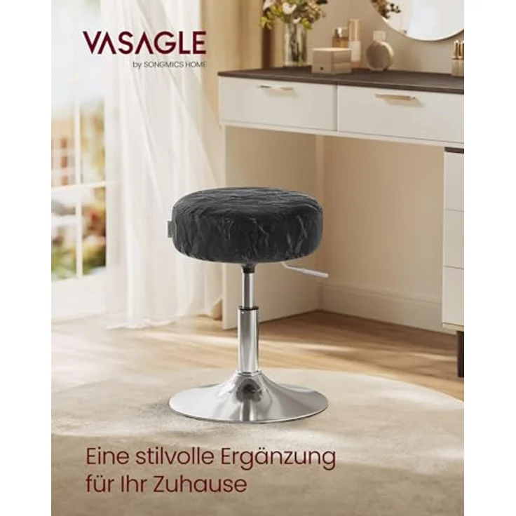 VASAGLE Schminkhocker 2er Set, Schminkstuhl, Sitzhocker, höhenverstellbar, 360° drehbar, PU, Dicke Polsterung, für Schlafzimmer, Küche, Esszimmer, modern, tintenschwarz ZH2504014 – Bild 4