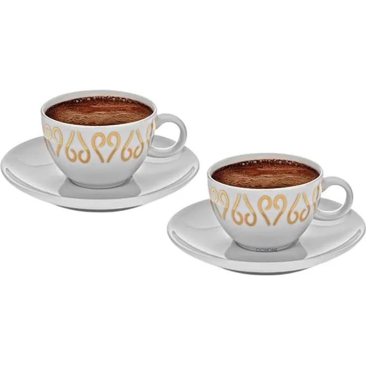 Arzum Okka Porzellan Türkisch Griechisch oder Arabisch KaffeeTasse und Untertassenn, weiß, 2 Stück