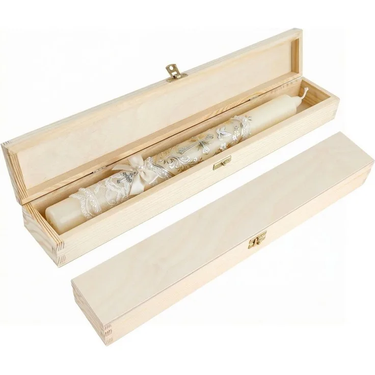 Creative Home Holzkiste Holzkiste für Taufkerze Kommunionskerze, 47 x 7 x 5,5 cm, Taufkerzenbox für Lange Kerze