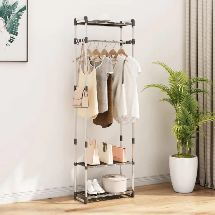 vidaXL Garderobenständer 3 Etagen Silbern 59x29x192 cm Aluminium 344385