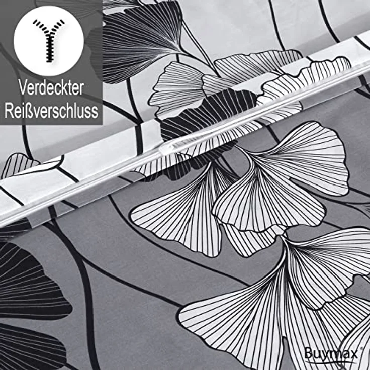 Buymax Bettwäsche Cornelia, Renforce: 100% Baumwolle, 2 teilig, 135x200 cm, mit Reißverschluss, Bettbezug-Set, Blumen, Grau, Schwarz – Bild 5