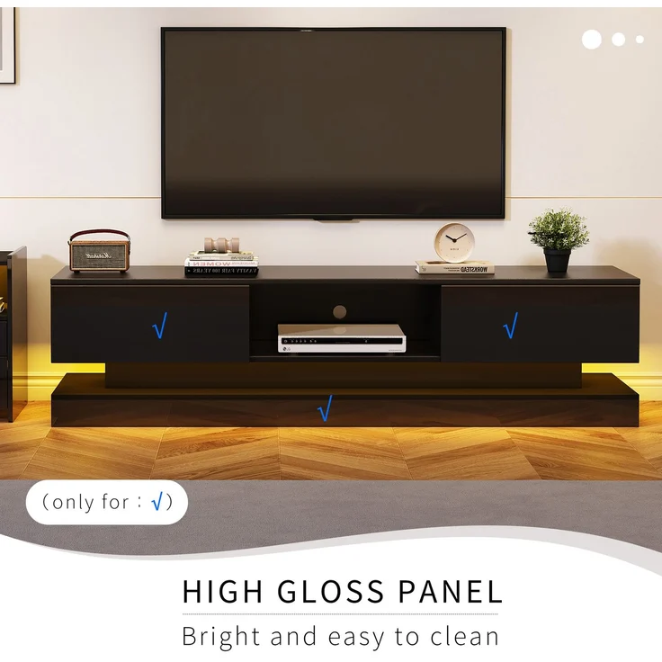 Merax 160*35*40,5 cm Schwarzer Hochglanz-TV-Ständer mit LED-Beleuchtung, 2 Schubladen, Anwendungssteuerung, Anti-Kipp-Design, geeignet für 60-Zoll-Fernseher, TV-Schränke, TV-lowboard – Bild 6