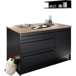 Kücheninsel JAMESY Küchenblock schwarz matt und Eiche