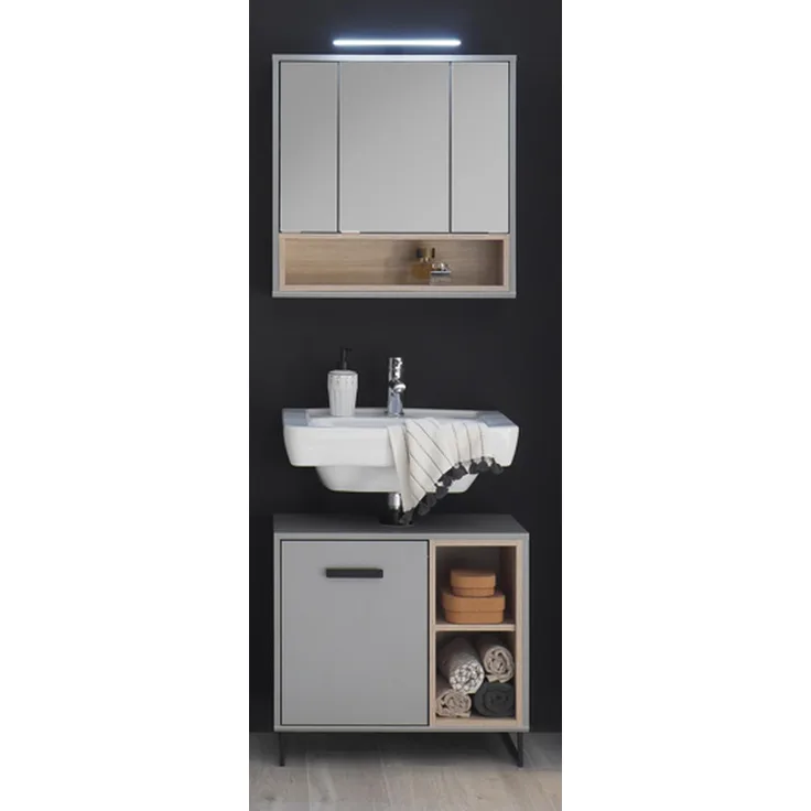 Badezimmer-Set >Tunis< (2-tlg. ) in Grau matt / Abs. Sonoma Eiche Dekor