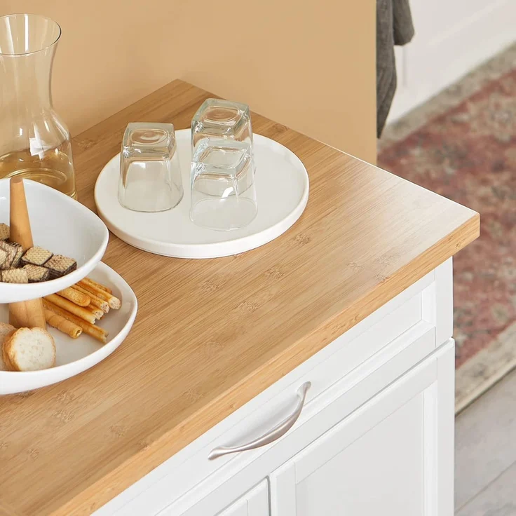 Küchenwagen mit Bambustischplatte und 4 Rollen Weiß FKW13-WN – Bild 9