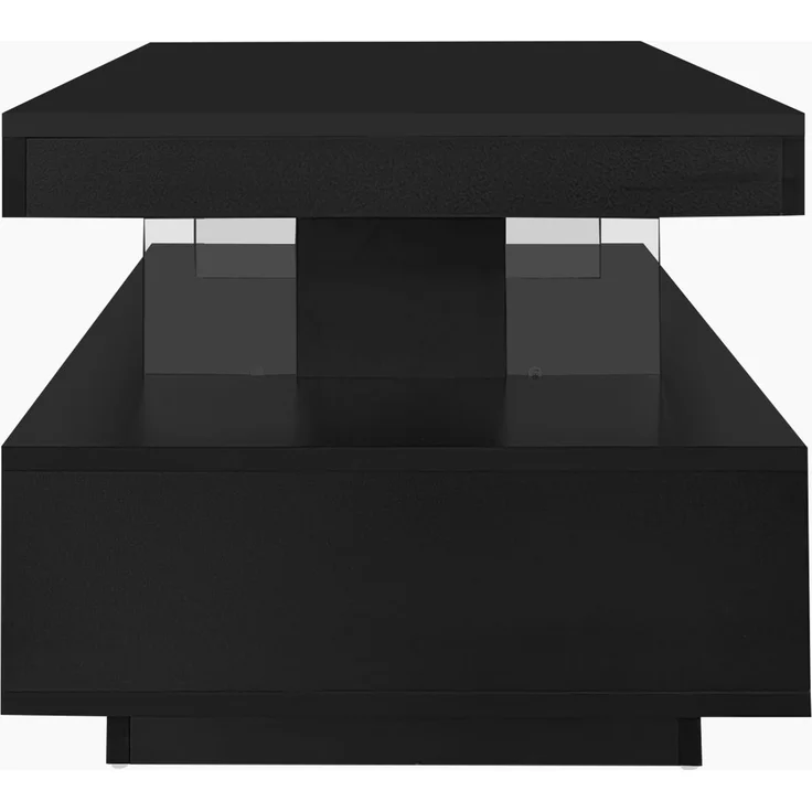 U-life Hochglanz-Couchtisch x42 95x50 cm, fürs Wohnzimmer, GLASEINSÄTZE, OFFENE FÄCHER, ROBUSTE MATERIALIEN, EINFACHE MONTAGE, Spanplatte, Schwarz – Bild 7