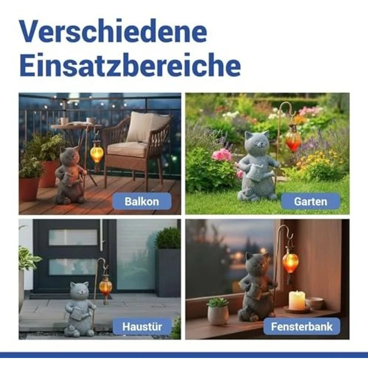 Maximex Solar Gartenfigur Katze mit LED-Heißluftballon, Solar Tierfigur mit warmem, flackerndem Licht, wetterfest, für Garten, Balkon und Terrasse, 16 x 26,5 x 15 cm, Polyresin – Bild 5