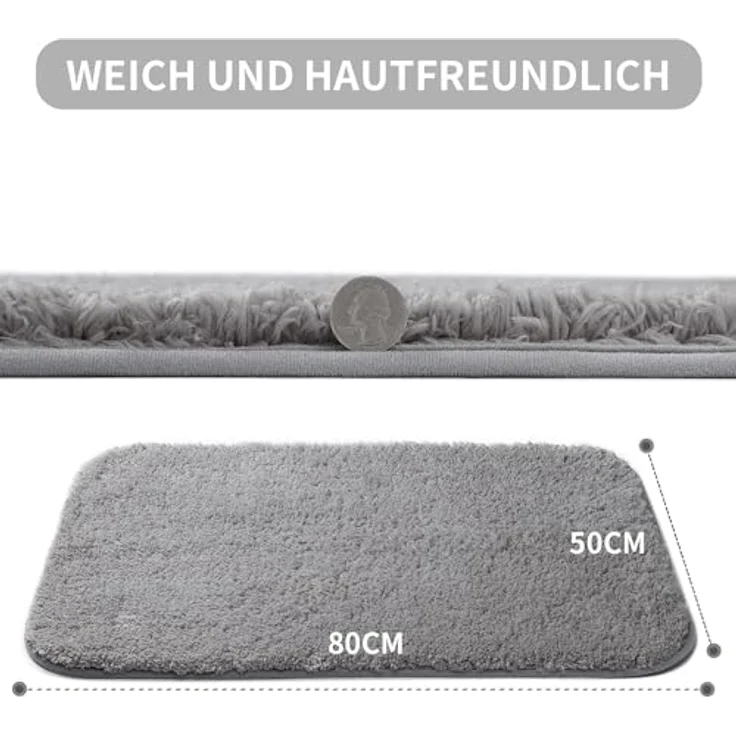 Good Nite Badezimmerteppich rutschfest Badvorleger Badematte Teppich Badezimmer Badteppich Grau 50x80 cm Bathroom Mat Maschinenwaschbar Saugfähig – Bild 3