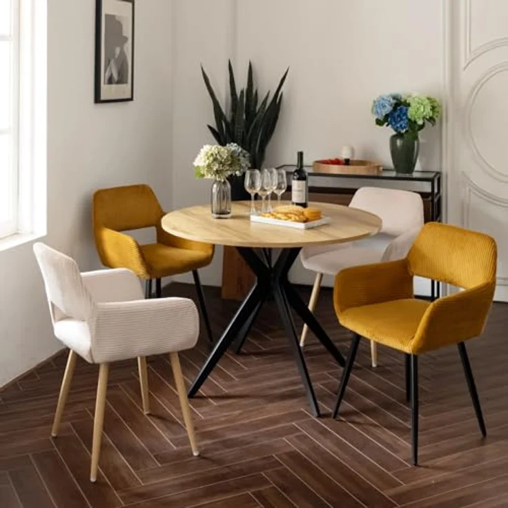 MEUBLE COSY Runder Esstisch Klein Tisch Küchentisch Esszimmertisch 4 Personen für Küche, Wohnzimmer, Büro, 100 x 100 x 75 cm, Eiche + Schwarz – Bild 3