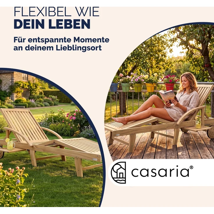 Casaria Sonnenliege Tami Sun Teak-Optik verstellbar – Bild 6